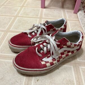Vans Old Skool Red Checkerboard Canvas & Suede Shoes